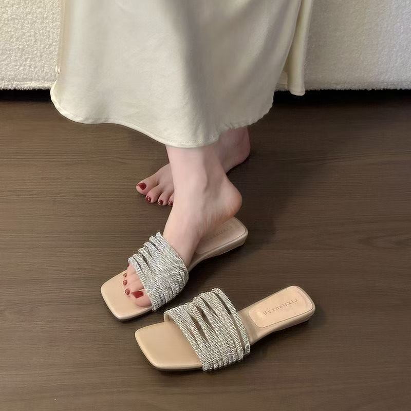 2026 verano nuevo tacones desgaste de alta sensación zapatillas de cinturón delgado fuera de casa usar zapatillas diarias cuadradas image 3