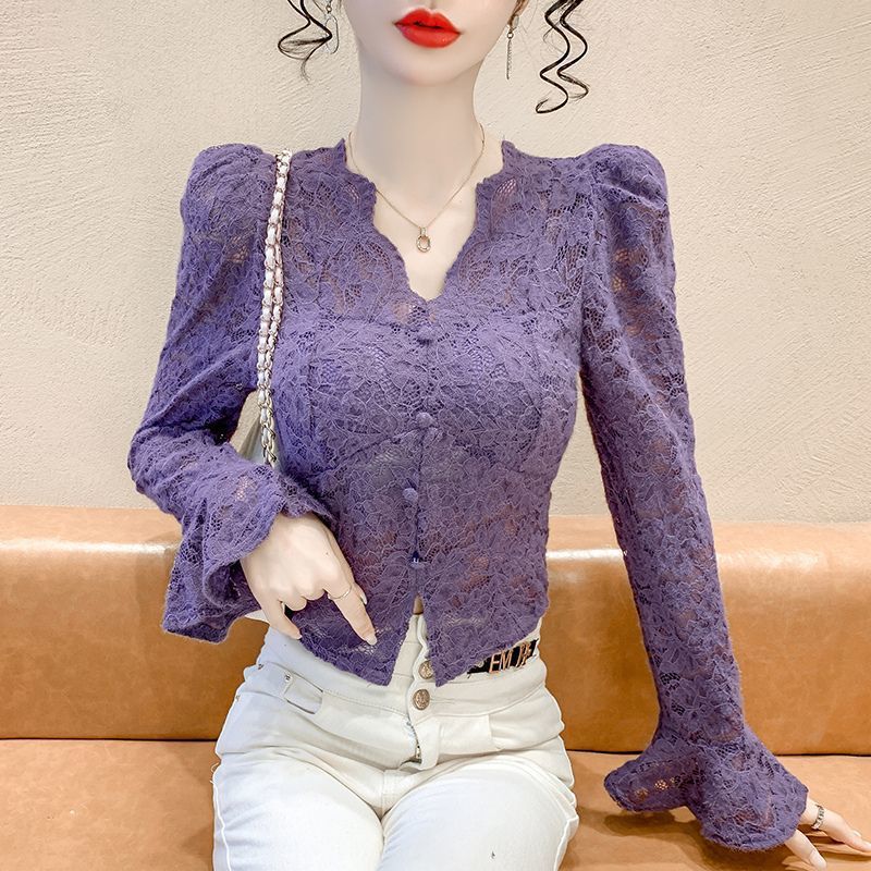 French Design V-Neck Style Lace Bottoming Shirt for Women Spring and Autum New Elegant Slim Long-Sleeved T-Shirt Top French Design V-Neck Style Lace Bottoming Shirt for Women Spring and Autum New Elegant Slim Long-Sleeved T-Shirt Top