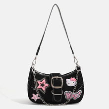 Y2K甜酷辣妹Kitty猫单肩包日系可爱链条星星机车包新款法棍腋下包