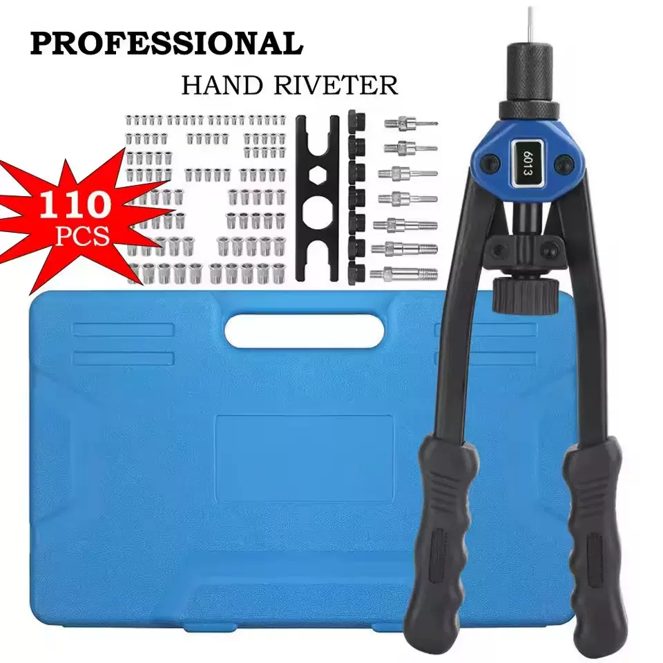 110pc手动铆钉枪/铆钉机螺母工具M3-M8螺纹螺母铆钉机铆钉套件