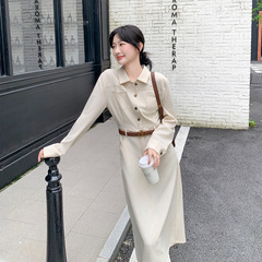 法式复古宽松显瘦气质连衣裙女长款2025年秋季新款休闲时尚长裙子