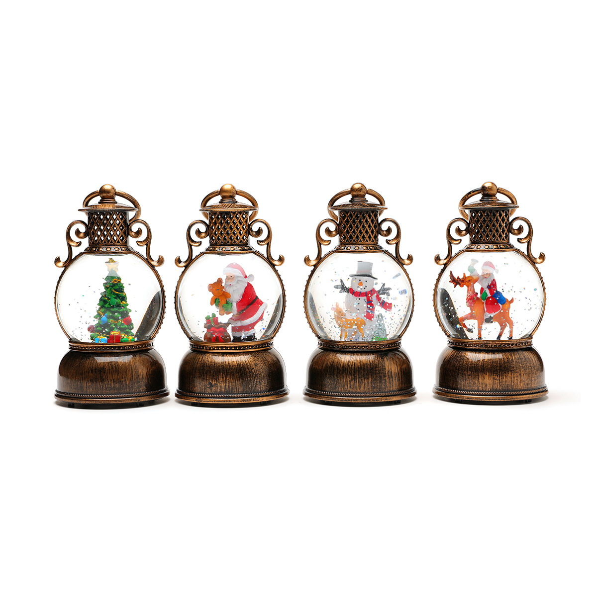 USB con música, nieve, adornos de resina luminosa navideña, adornos navideños, inyección de agua, cepillo portátil, luz de caballo dorado