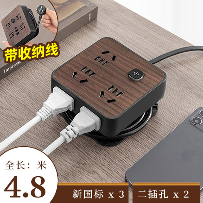 Fabricante de madera enchufe panel de escritorio multifuncional hogar enchufe de carga USB con cable enchufe de seguridad USB