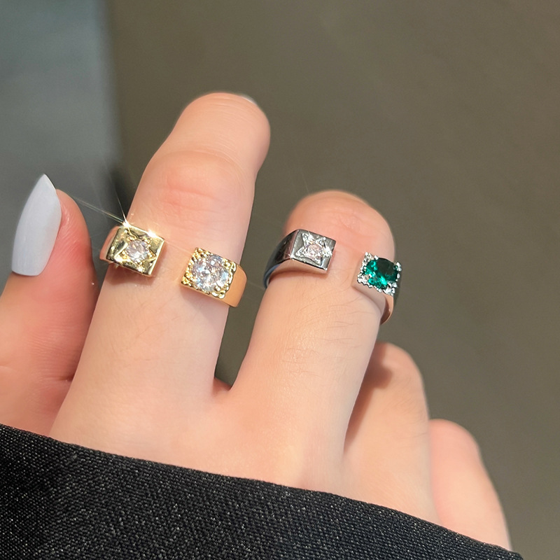 Lady U Shape Copper Open Ring Plating Artificial Gemstones Copper Rings