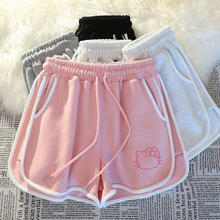 女童粉色休闲运动短裤棉夏季新款凯迪猫印花甜美中大童装阔脚裤子