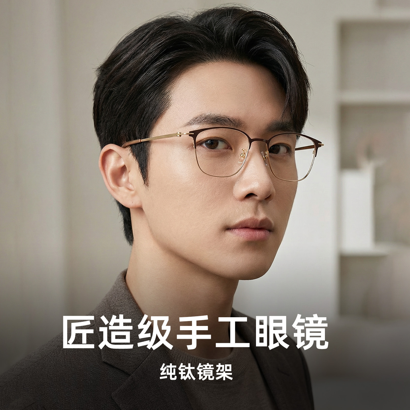 181301 Titanium Frame Glasses for Men and Women, Versatile Trendy Gradient Color Glasses, Street Style Glasses, Business Browline Frames