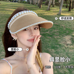 わらパール中空帽子夏韓国スタイル屋外日よけ帽子サイクリング旅行ラフィア帽子日焼け止め日よけ帽子