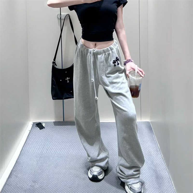 十字架植绒运动长裤女春夏新款设计感美式休闲洋气设计感直筒裤潮|undefined