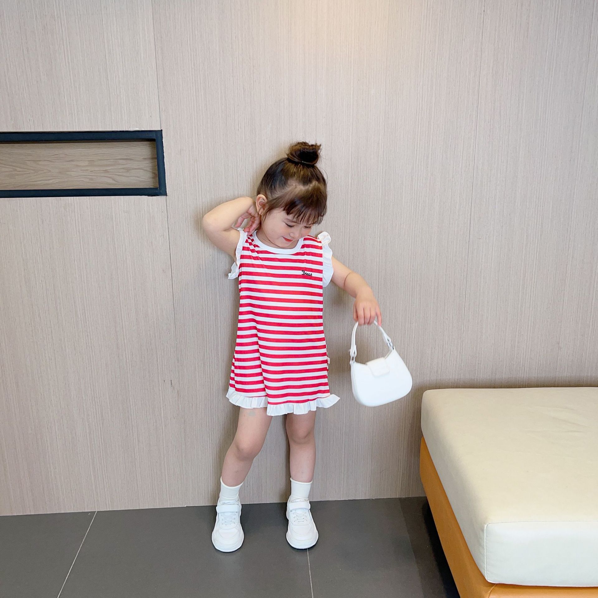 Verano niñas vestido de princesa niñas rayas estilo occidental sin mangas suspender vestido bebé casual playa vestido niños vestido