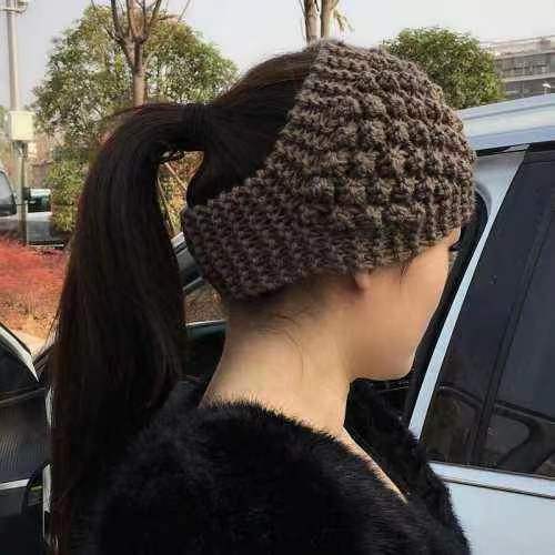 Otoño e Invierno hecho a mano de punto de lana banda de pelo cálido oído protección sombrero de lana banda de pelo de ala ancha accesorios para el cabello para las mujeres