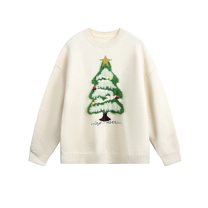 Explosiones transfronterizas de tamaño europeo de tamaño grande atmósfera de árbol de Navidad camisetas de punto suéter toallas de hombre bordadas tridimensionales otoño y invierno fábrica al por mayor