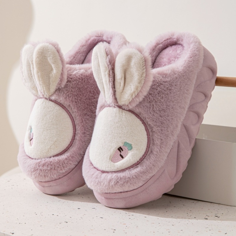 Conejo invierno fondo grueso Zapatillas de algodón de las mujeres de moda lindo zapatos de tacón alto felpa zapatillas cálidas zapatillas de interior de las mujeres