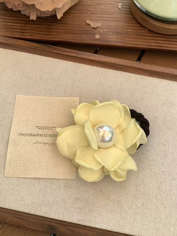 韩版嫩黄色雪纺多层花苞珠花发绳高级感法式发圈甜美发饰发圈皮筋|undefined