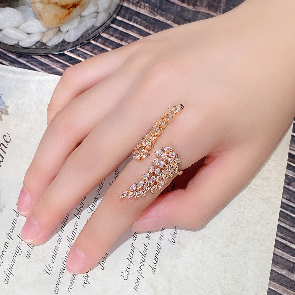Sweet Angel Wings Copper Inlay Zircon Open Ring 1 Piece