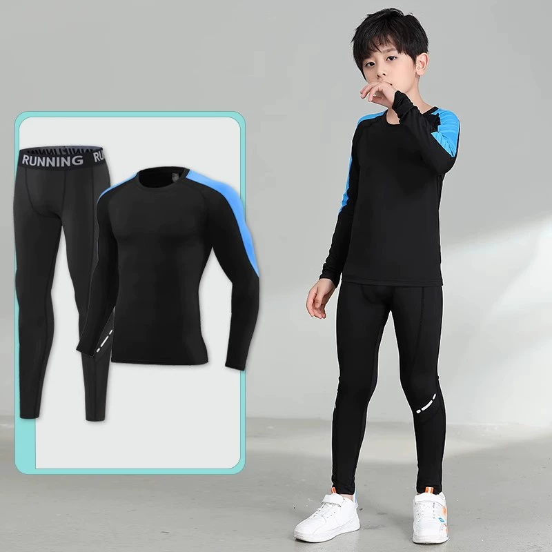 Children's fleece basketball football sports suit for training for gym, quick dry long-sleeve, tight, for running