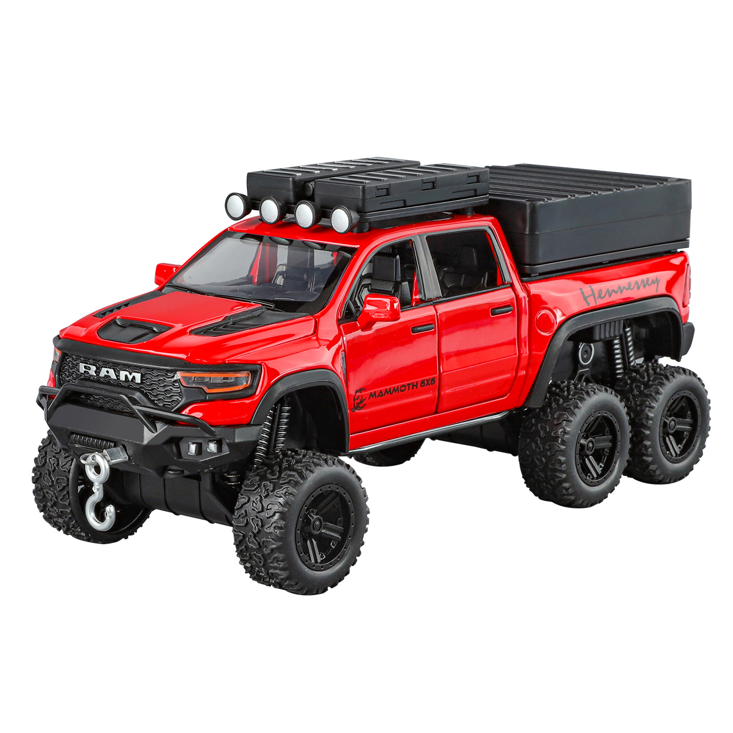 1: 32 Dodge Tyrannosaurus 6X6 RV simulación modelo de aleación sonora y luminosa retorno juguetes para niños adornos