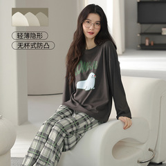 睡衣女春秋季纯棉长袖长裤带胸垫卡通可爱甜美学生可外穿家居服