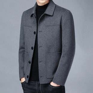 Wool coat autumn and winter new young and middle-aged casual double-sided nylon short single-breasted woolen jacket trendy coat for men