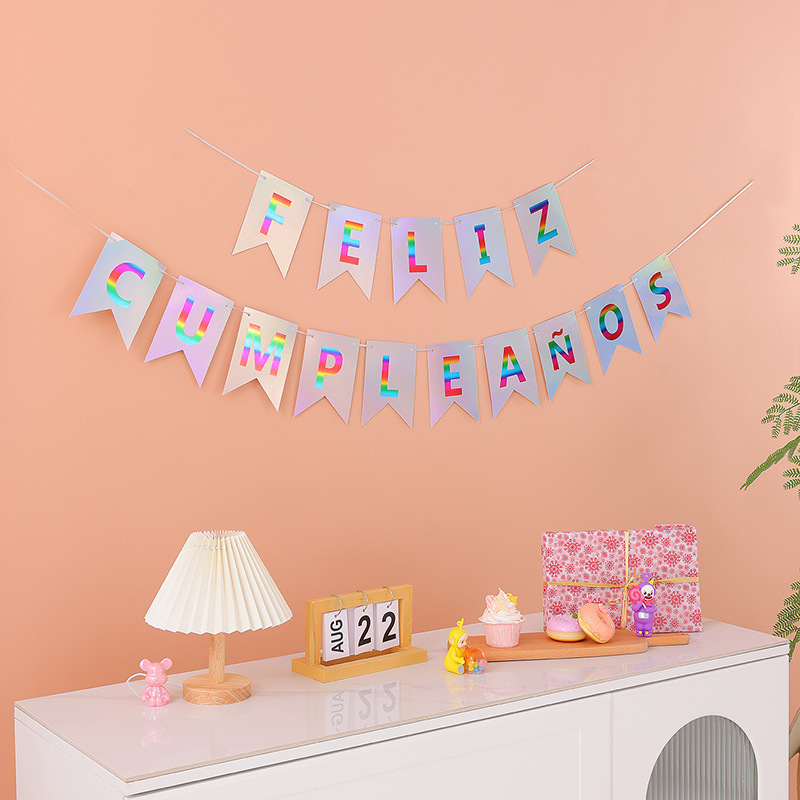 スペイン語誕生日デコレーション旗フィッシュテール誕生日旗カラーゴールド卒業シーズンデコレーション旗ツーピースカラーゴールドバナー|undefined