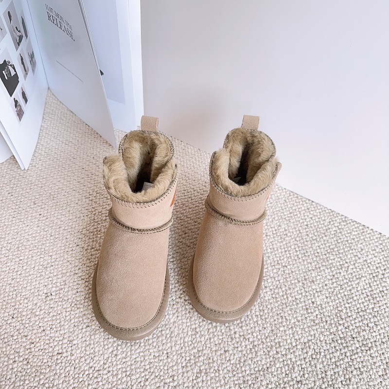 Neue Kinder-Schneestiefel aus echtem Leder, plüschig und warm für Jungen und Mädchen, wasserdichte Mädchenstiefel, Baby_voghion.com