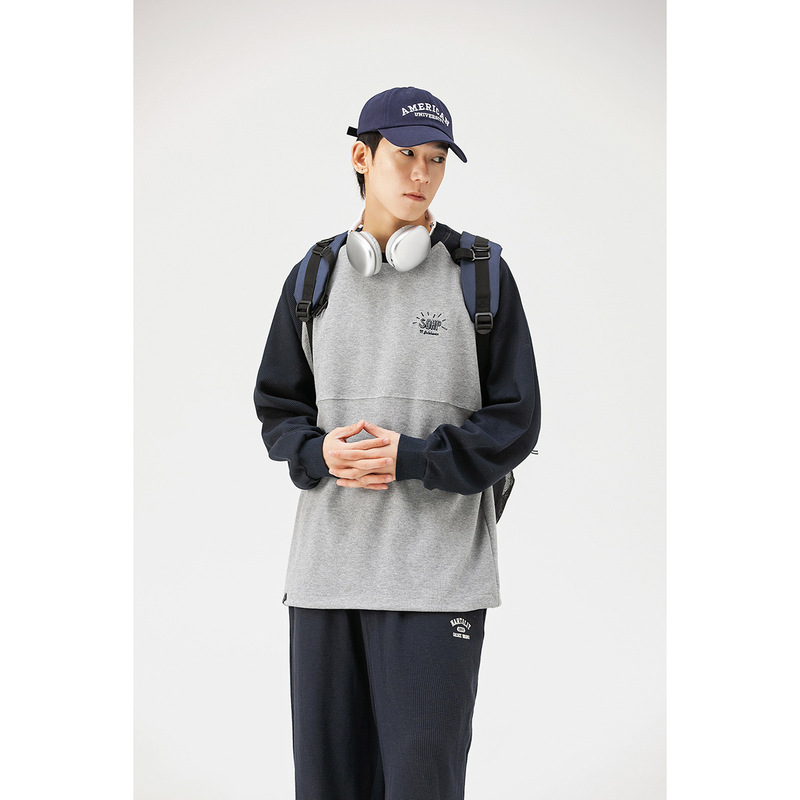 WANLEGETU日系复古青春校园风插肩袖上衣学生休闲套头卫衣男W2190|undefined