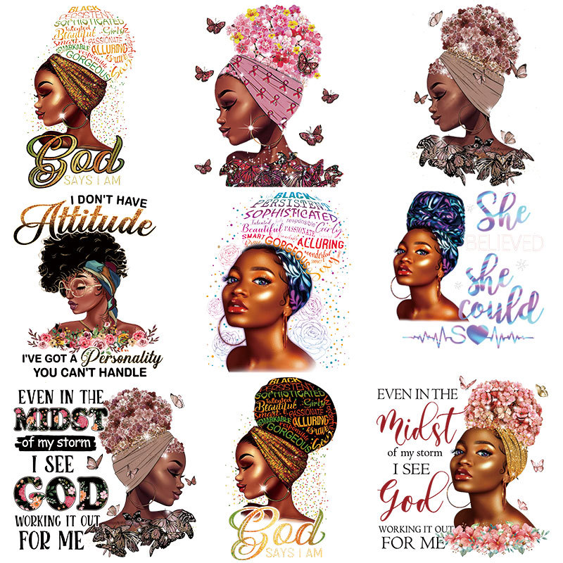 跨境亚马逊欧美女孩烫画现货 服装印花图案热转印贴纸 胶印烫画贴