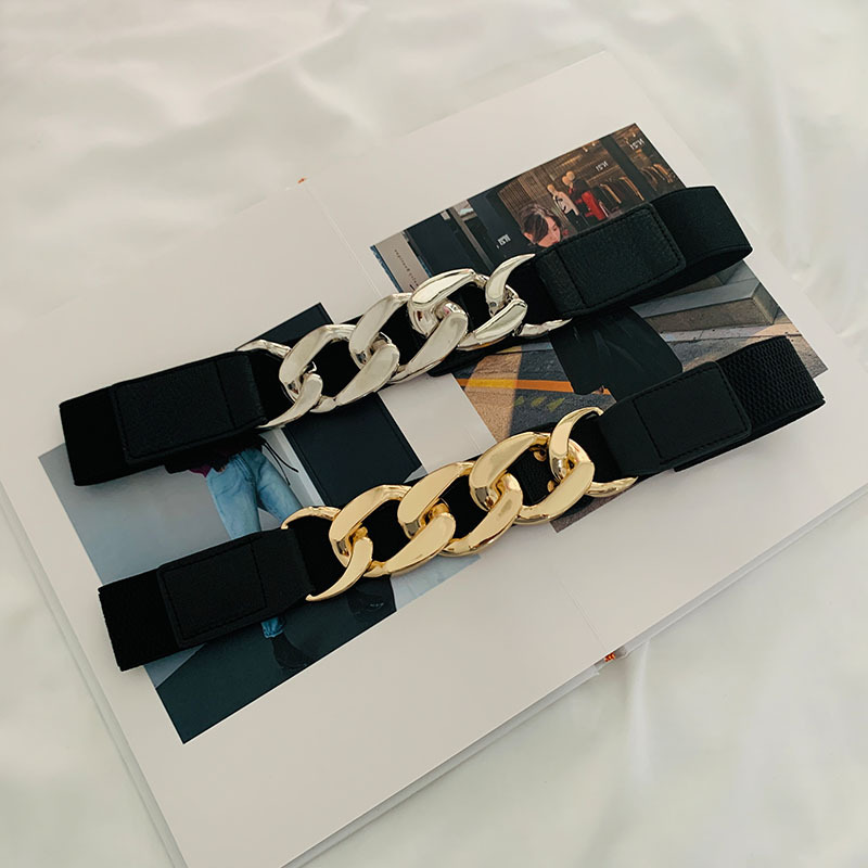 Nueva moda europea y americana cadena cinturón cintura de las mujeres que adelgaza elástico cintura delgada sello simple decoración vestido