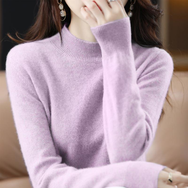 Nuevo medio suéter de cuello alto para mujer Otoño e Invierno suéter corto de color sólido suéter suelto engrosado camisa de fondo entrega de una pieza image 23