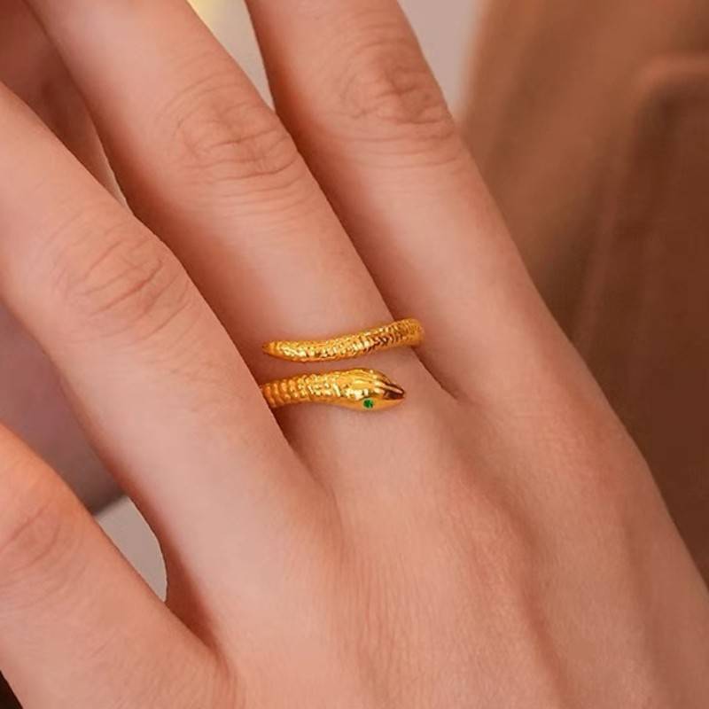 Gold-Plated Snake Ring for Women, Niche Design, Elegant Style, Little Red Book I, Open-Ended Zodiac Snake Ring Gift