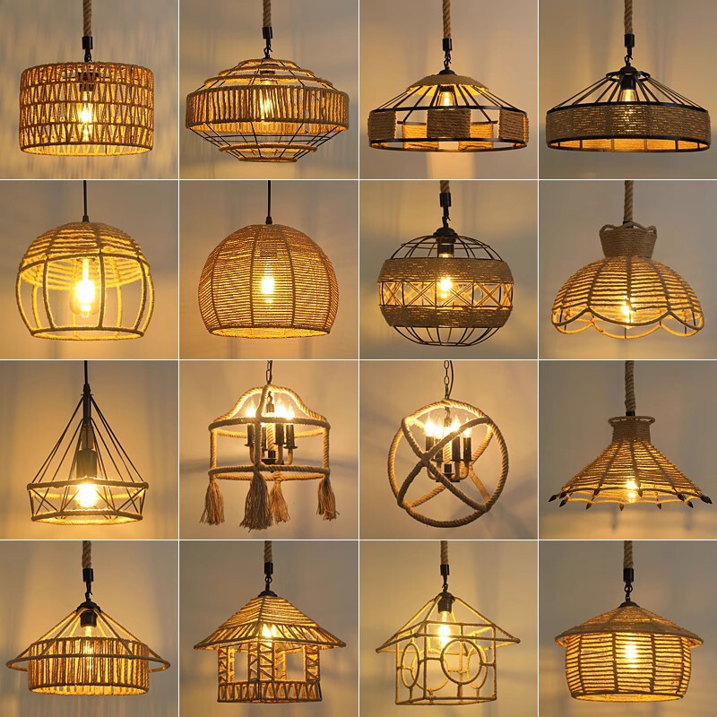 Hemp rope retro chandelier industrial style iron restaurant bar clothing barbecue shop retro decorative shop commercial lamps