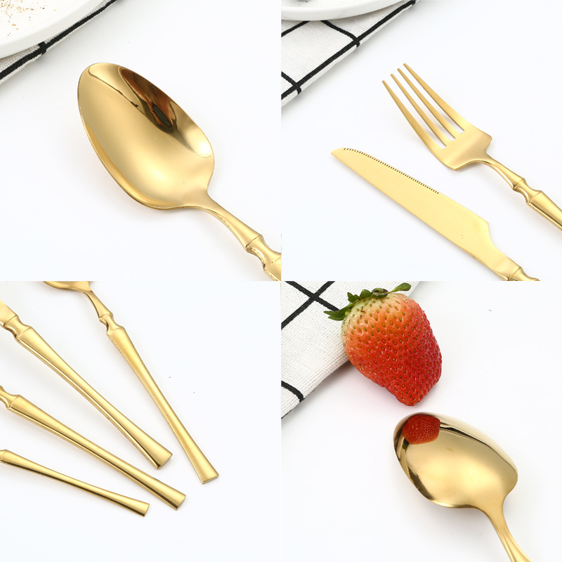 Cross-border Venta caliente de acero inoxidable vajilla traje caja de regalo cuchillo y tenedor conjunto de 24 piezas 6-Persona occidental vajilla cuchillo de carne cuchara de oro