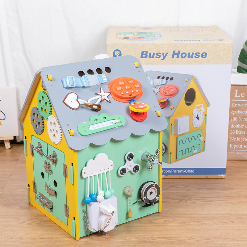 Los niños de madera transfronterizos Montessori bebé clave de desbloqueo con luz educación temprana casa ocupada juguetes educativos