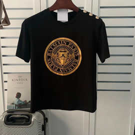 24SS春夏新款巴尔曼硬币图案balmain棉质宽松套头T恤ins情侣款tee