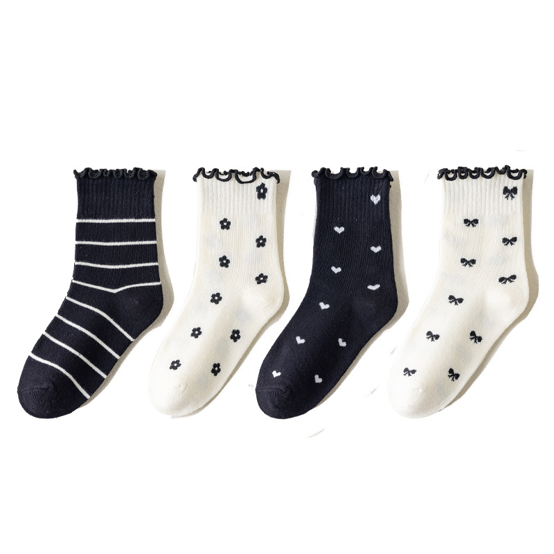 Calcetines infantiles para mujeres otoño nuevos lindos princesas de dibujos animados encaje transpirable arco calcetines de algodón para niños grandes medias medias