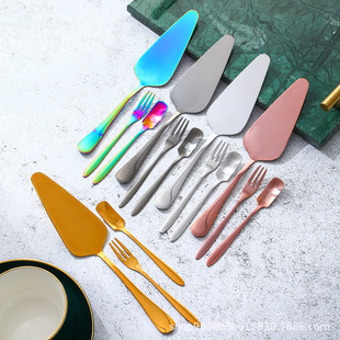 Cross-border Amazon stainless steel cake shovel fork ice cream spoon three-piece set household kitchen pizza shovel baking suit