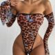 Sexy Underwear Leopard Print Tube Top Long Sleeve Crotch Open Body Clothes Sexy Pure Desire Passion Temptation Free from Dead Water suit