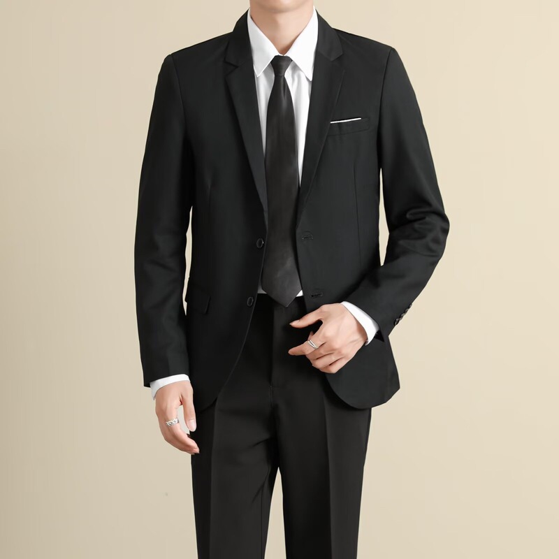 Spring New Men's Business Casual Suit Jacket, Black Slim-Fit Formal Wear for Work and Commuting
