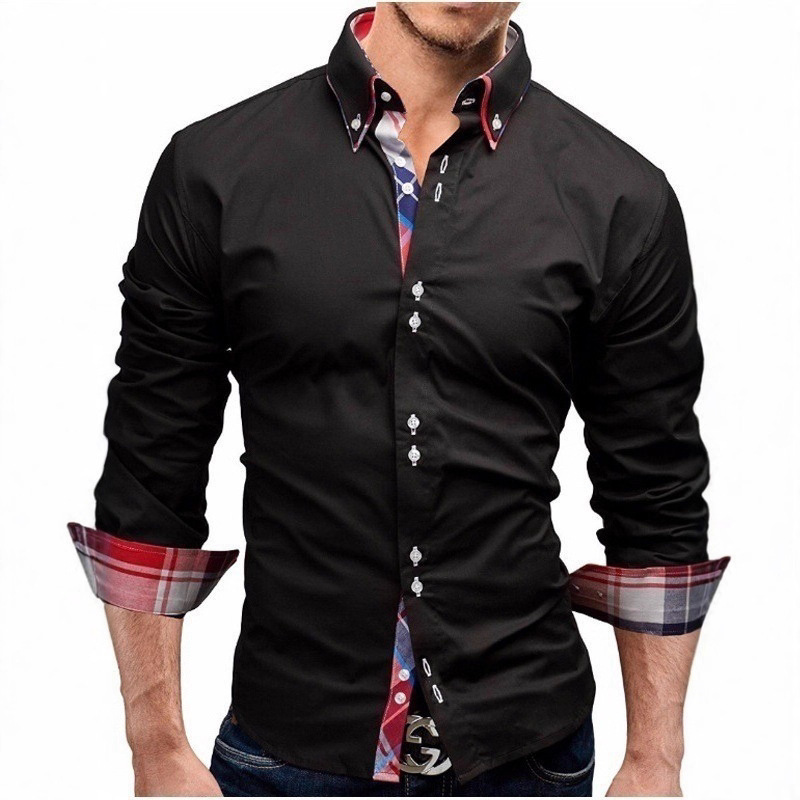 Aliexpress Foreign Trade Large Size Trendy Men's Long-Sleeved Shirt Korean Style Slim Printed Fashion Casual Shirt Amazon