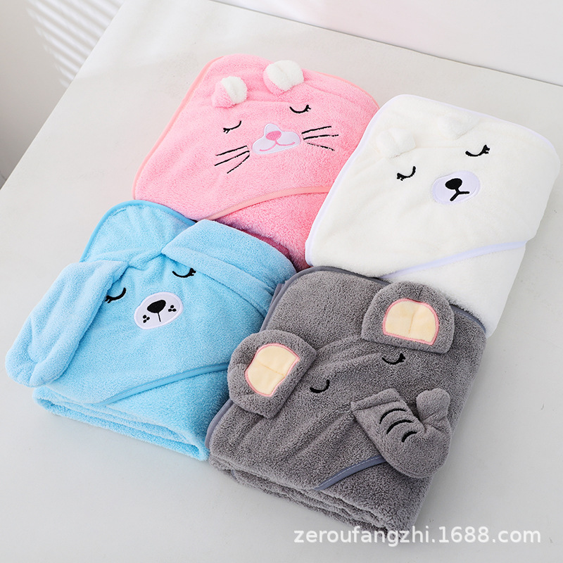 Coral fleece children's cloak bath towel newborn bath towel bath towel cute cartoon cloak bathrobe