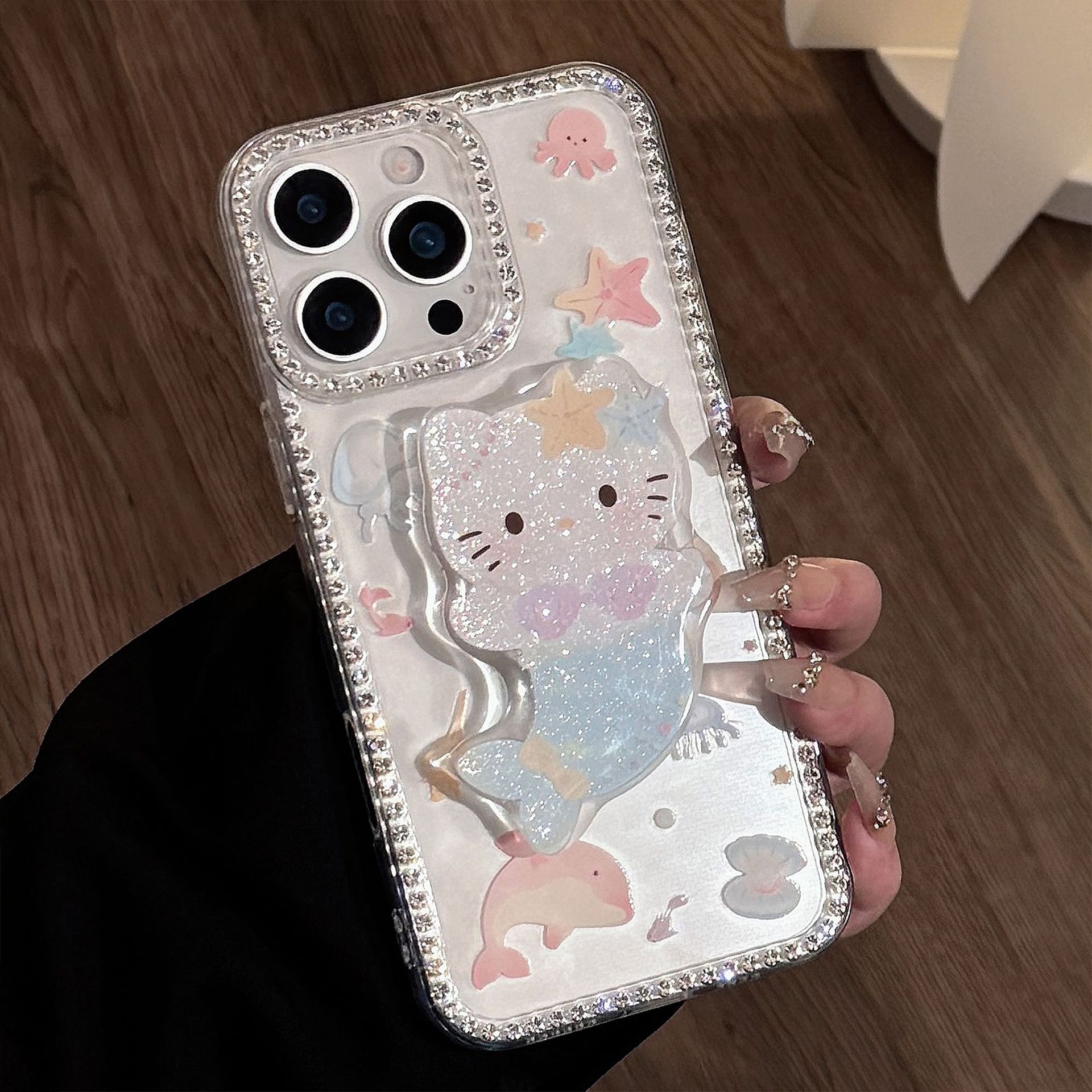 Verano de dibujos animados sirena KT para iPhone15/16 funda para teléfono móvil 14ProMax nuevo 16Pro chica 13PM