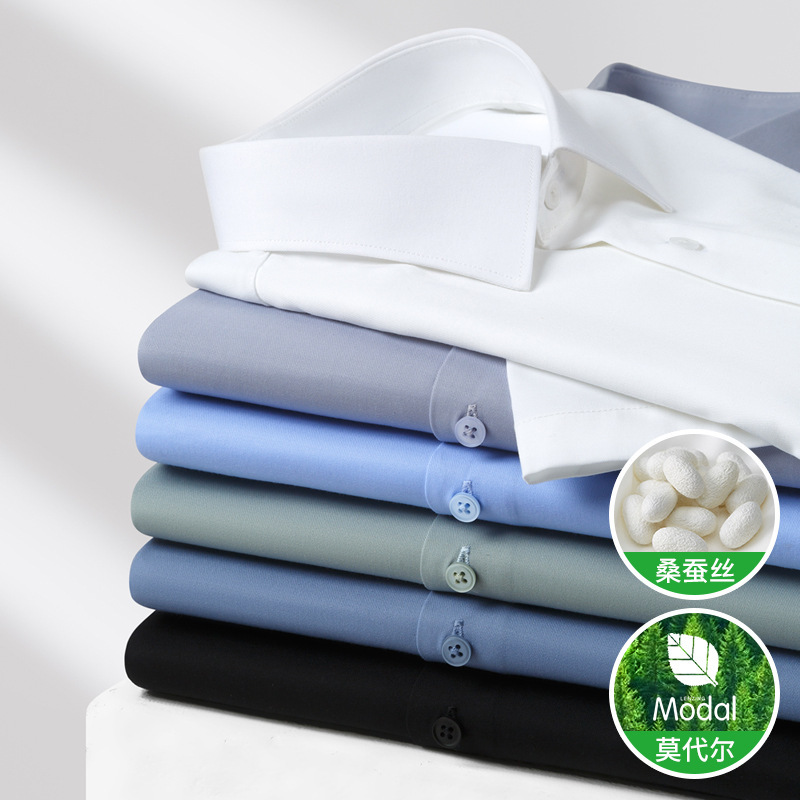2025 New [Silk Modal] Business Casual Shirt Short-sleeved Non-ironing High-end Sense Shirt for Men