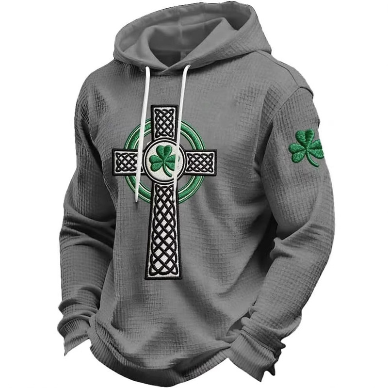 2026 Cross-Border Amazon Men's New Autumn St. Patrick's Day Clover Cross Print Fashion Versatile Sweatshirt