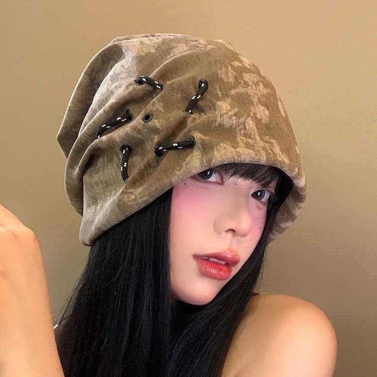 美式复古废土风堆堆帽秋冬季帽子女款大头围显脸小冷帽百搭包头帽|undefined