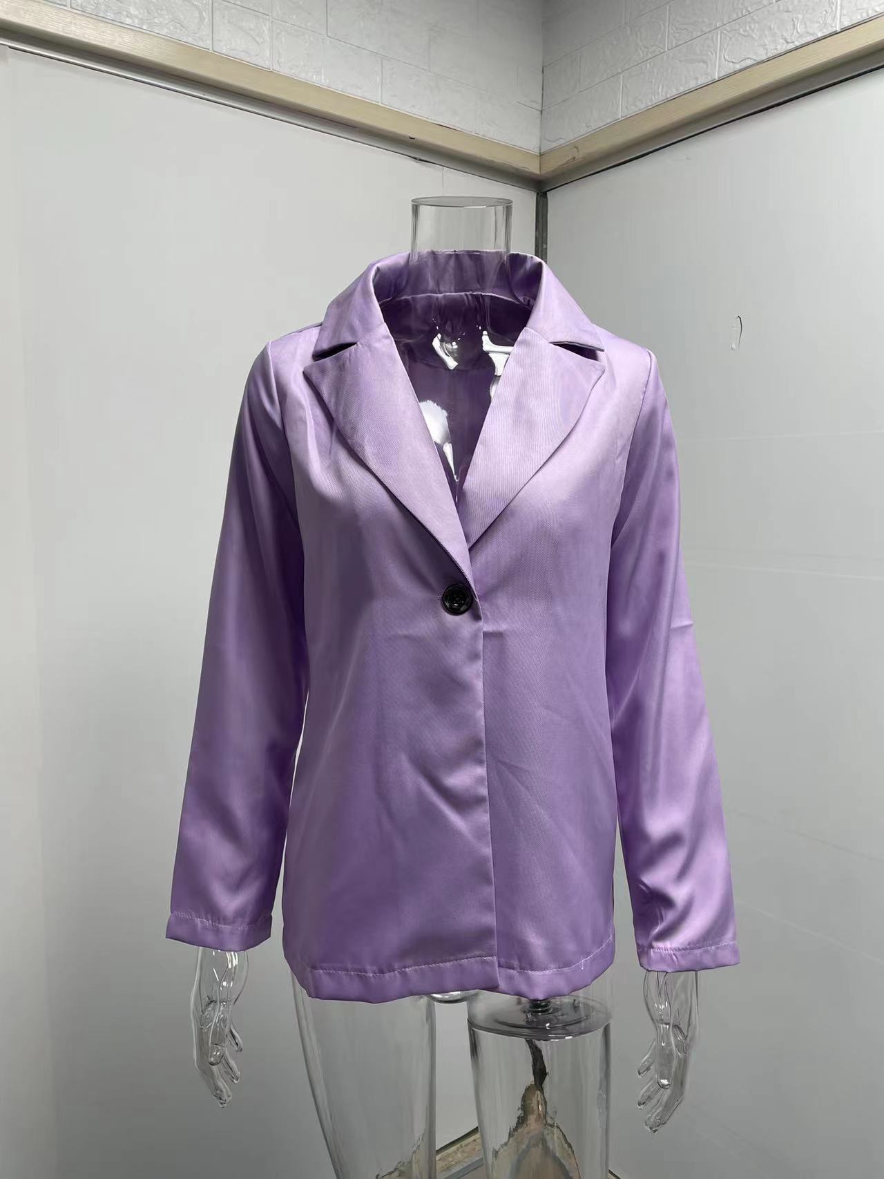 Women's Clothing Long sleeved Solid Color Button Suit Women's Jacket Cardigan_senzul.com