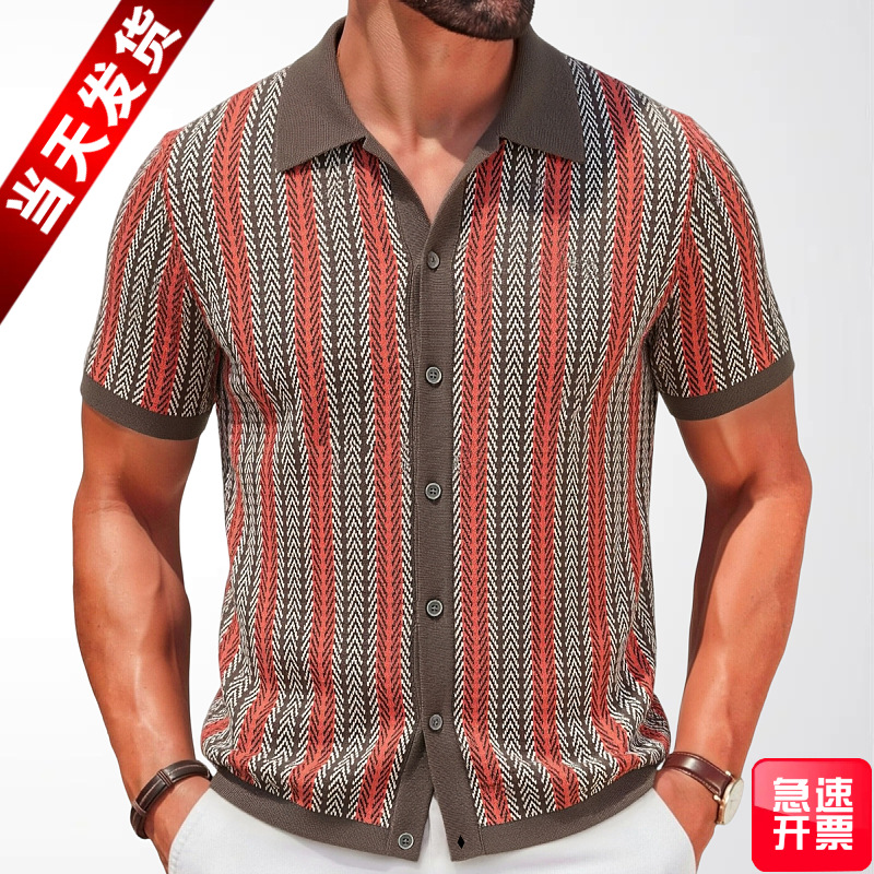 เสื้อโปโลผู้ชายแขนสั้นผ้าถักลายทางดีไซน์ใหม่สำหรับฤดูร้อน สไตล์ธุรกิจ รุ่น SY0116