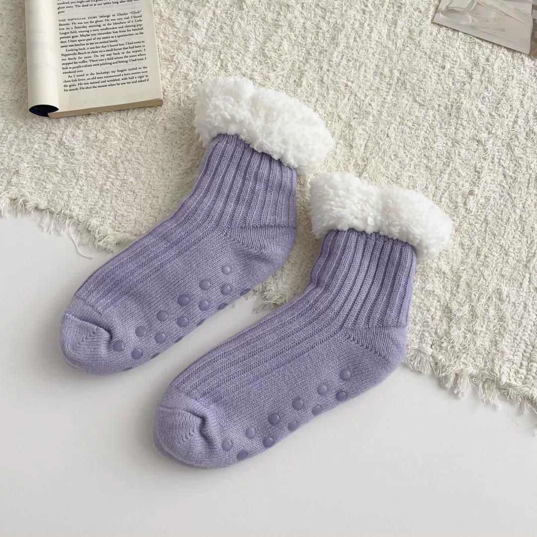 Velvet keep warm knee socks, mid-length