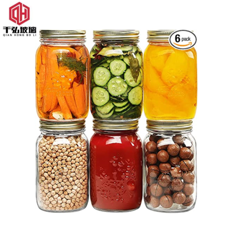 厂家直供32oz储物罐果酱蜂蜜瓶大口径腌菜瓶冷饮奶茶梅森罐雕花