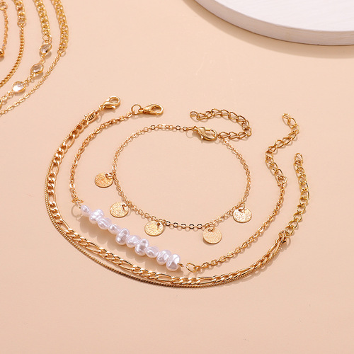 Cross-border European and American multi-layer anklet chain, niche sexy versatile beach stackable anklet chain set for girls, foot accessory set