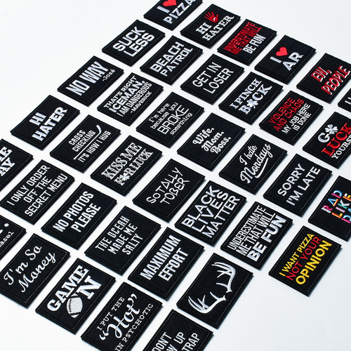 Cross-border new badge patch embroidery patch cloth patch embroidery black and white English cloth patch English letters rectangular