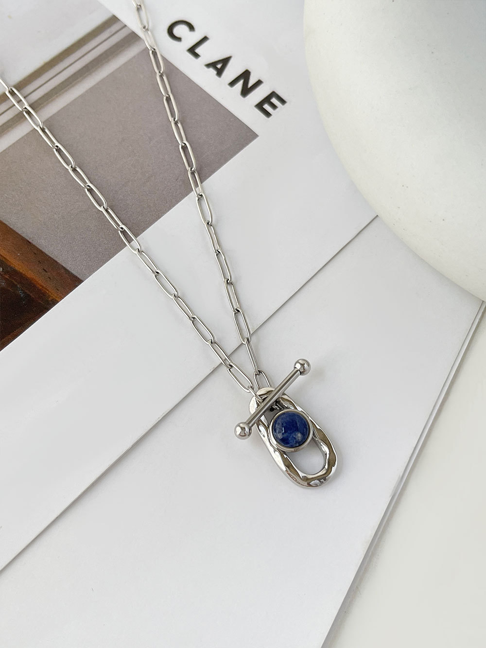 Simple Style Irregular Stainless Steel Lapis Lazuli Plating Pendant Necklace 1 Piece